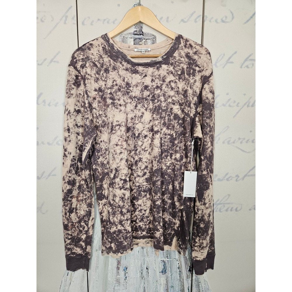 Cotton Citizen Acid Wash‎ Long Sleeve T-Shirt Charcoal Tan Size M